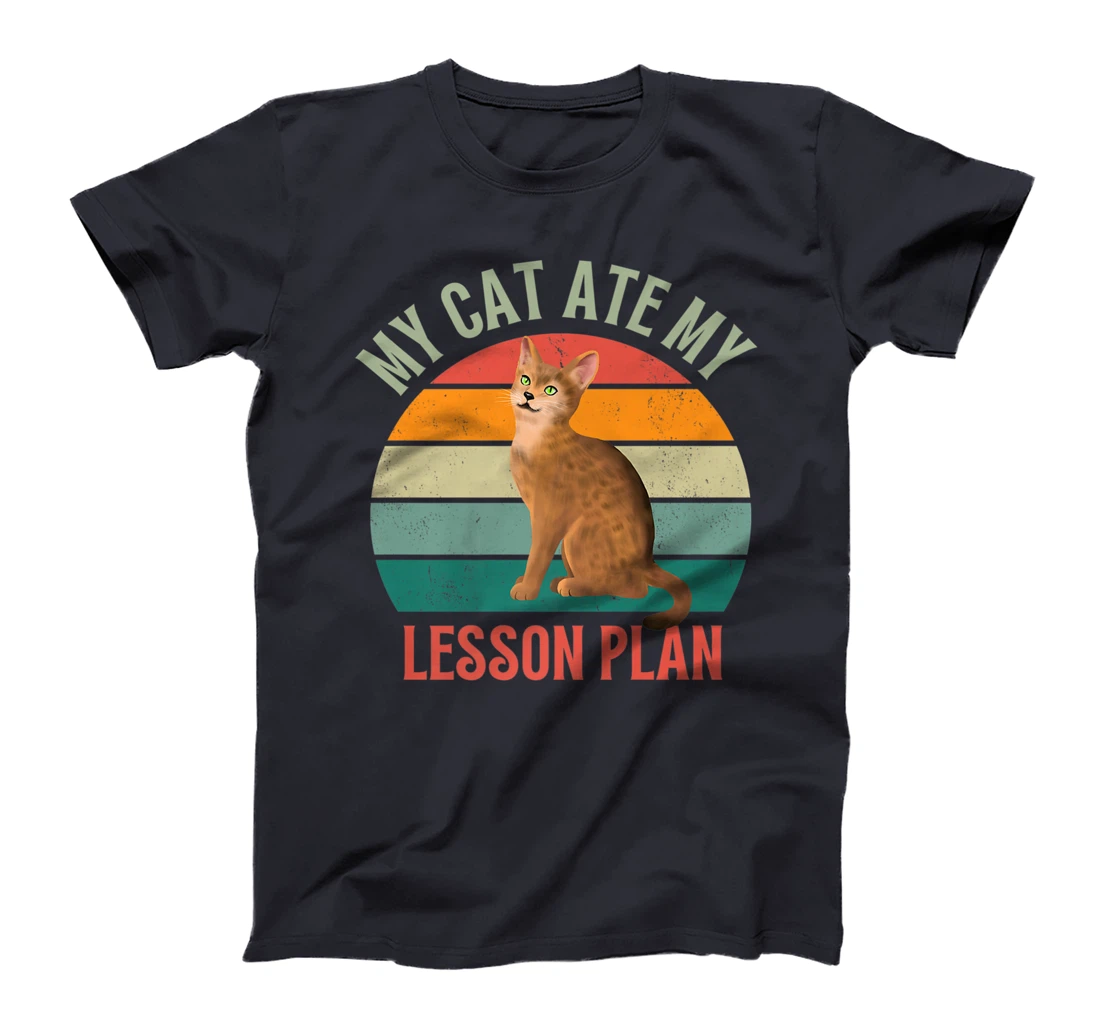 My Cat Ate My Lesson Plan Retro Abyssinian Lover Teacher T-Shirt, Women T-Shirt