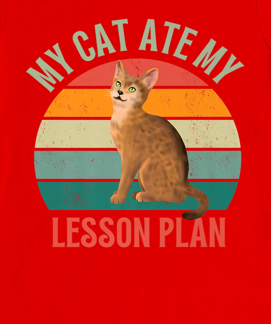 My Cat Ate My Lesson Plan Retro Abyssinian Lover Teacher T-Shirt, Women T-Shirt
