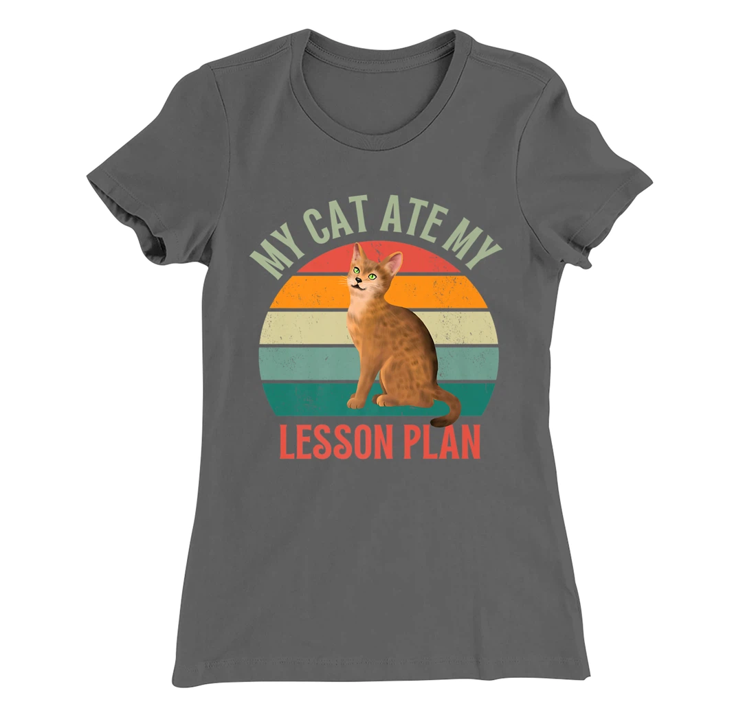 My Cat Ate My Lesson Plan Retro Abyssinian Lover Teacher T-Shirt, Women T-Shirt