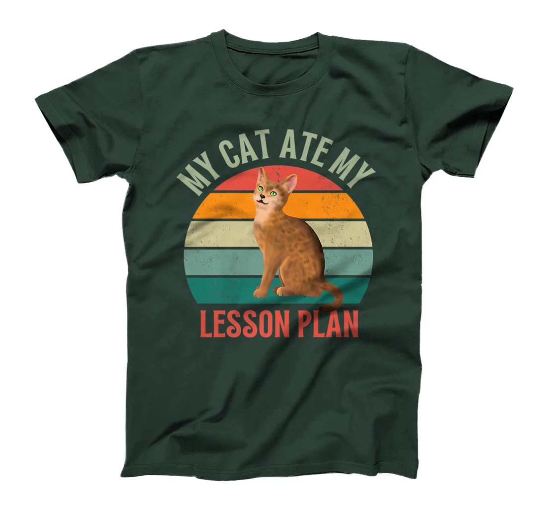 My Cat Ate My Lesson Plan Retro Abyssinian Lover Teacher T-Shirt, Women T-Shirt