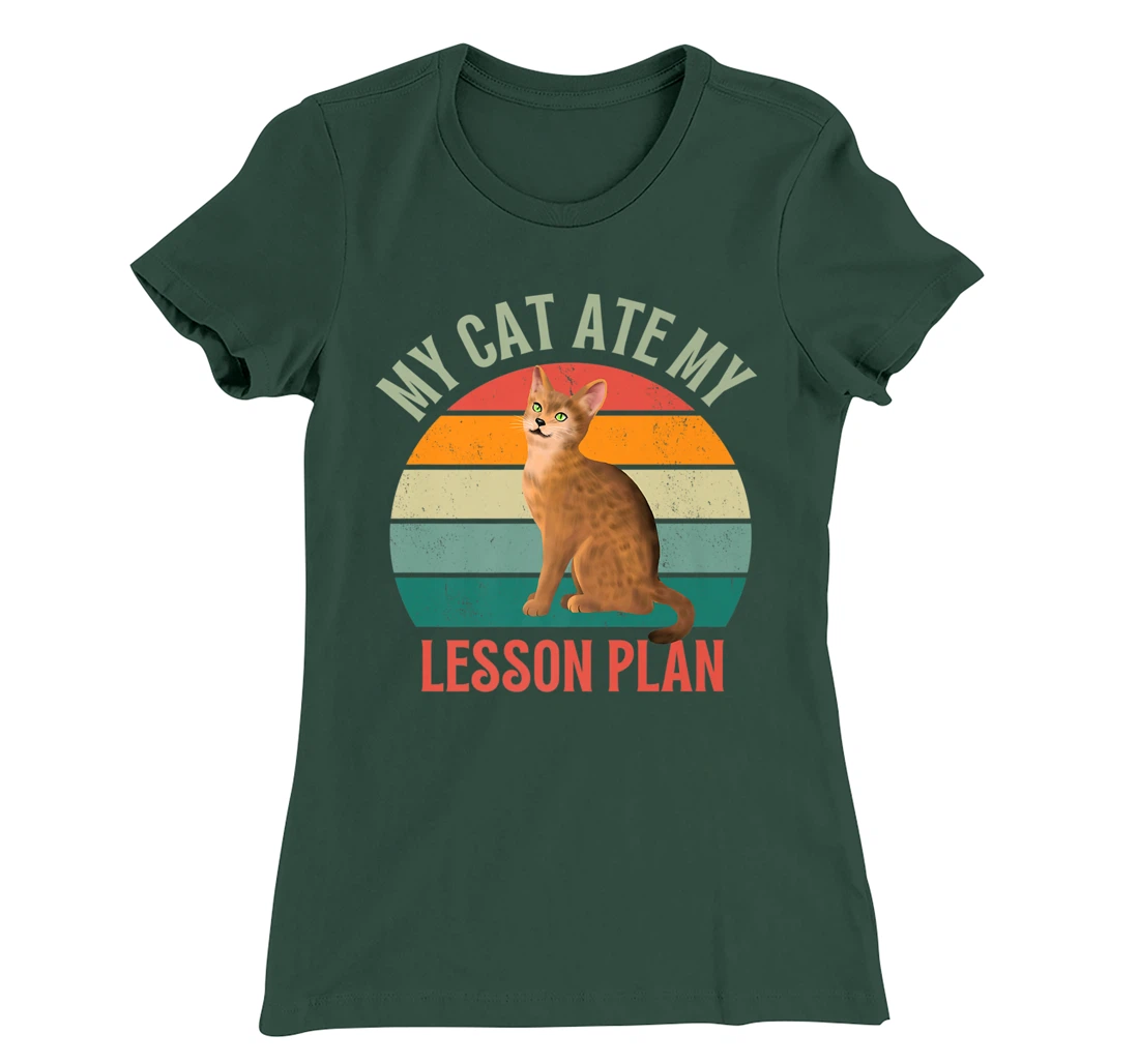 My Cat Ate My Lesson Plan Retro Abyssinian Lover Teacher T-Shirt, Women T-Shirt