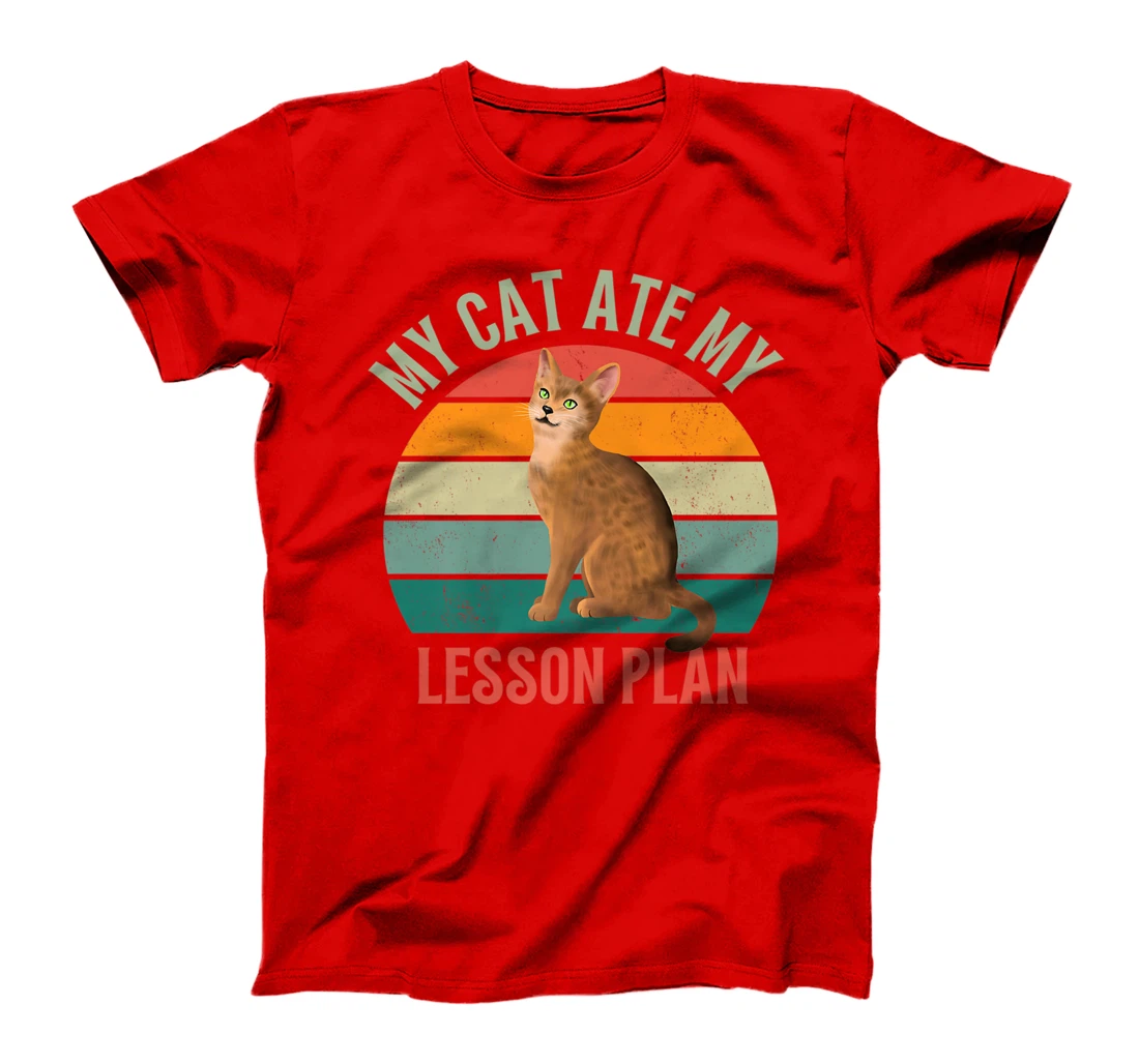My Cat Ate My Lesson Plan Retro Abyssinian Lover Teacher T-Shirt, Women T-Shirt