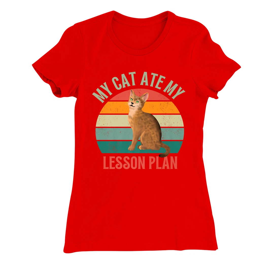 My Cat Ate My Lesson Plan Retro Abyssinian Lover Teacher T-Shirt, Women T-Shirt
