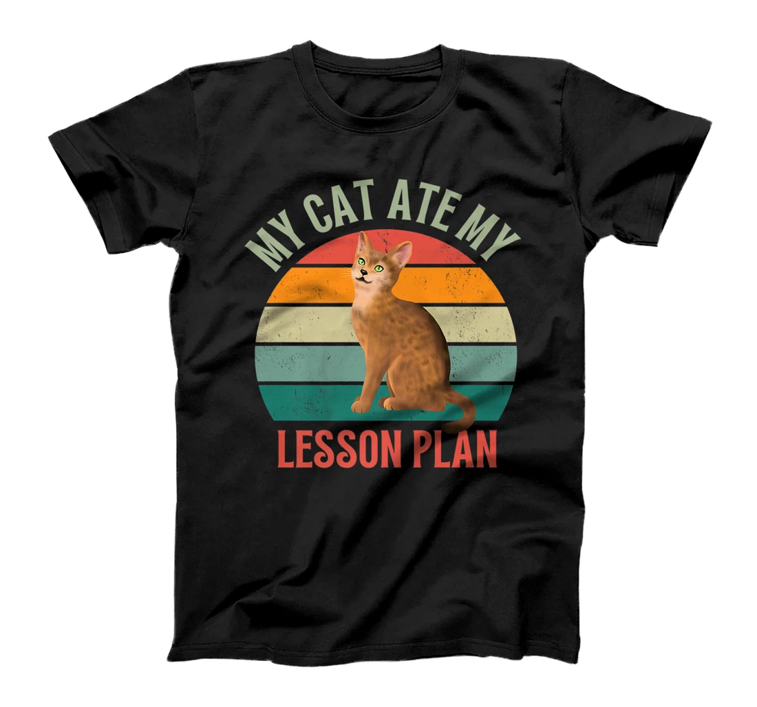 My Cat Ate My Lesson Plan Retro Abyssinian Lover Teacher T-Shirt, Women T-Shirt