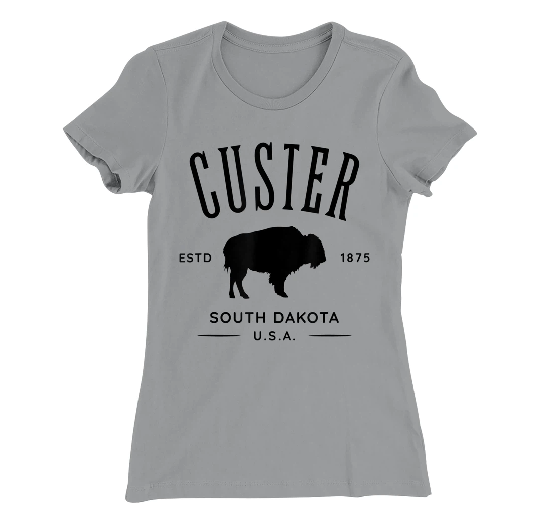 Custer South Dakota USA Bison Design Souvenir T-Shirt, Kid T-Shirt and Women T-Shirt