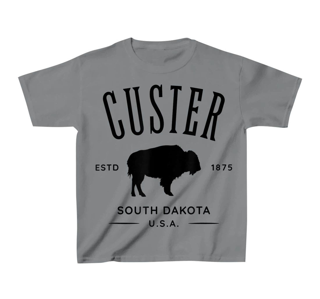 Custer South Dakota USA Bison Design Souvenir T-Shirt, Kid T-Shirt and Women T-Shirt