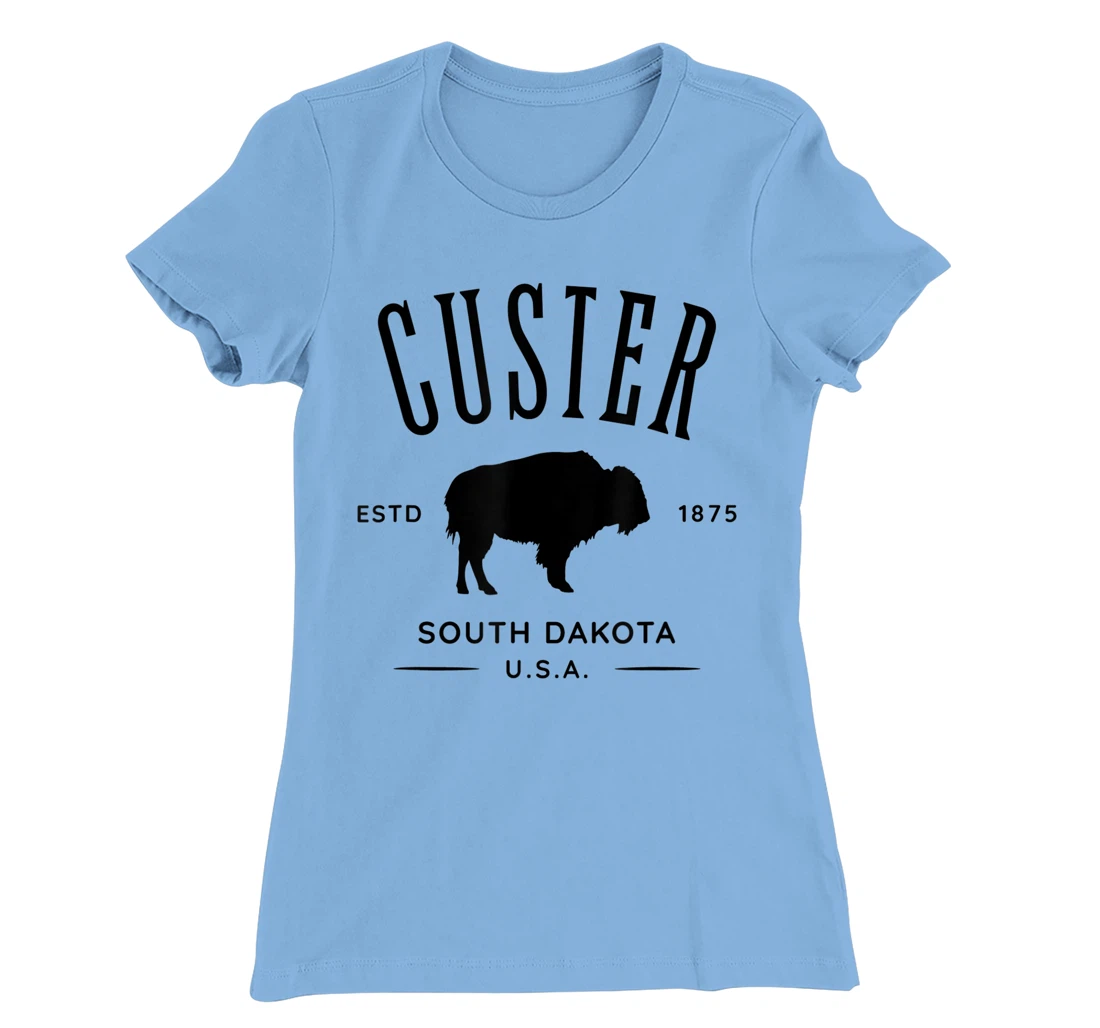 Custer South Dakota USA Bison Design Souvenir T-Shirt, Kid T-Shirt and Women T-Shirt