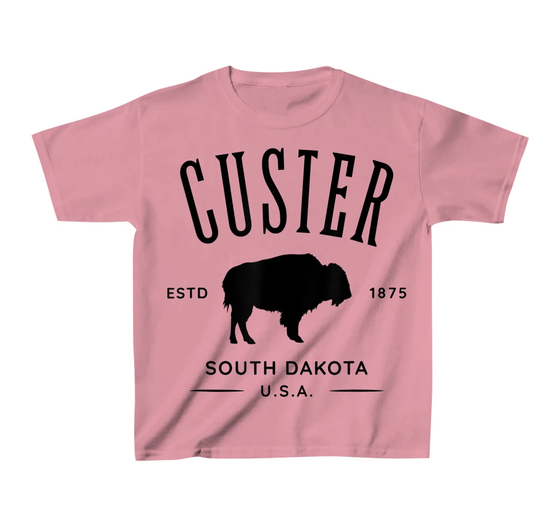Custer South Dakota USA Bison Design Souvenir T-Shirt, Kid T-Shirt and Women T-Shirt
