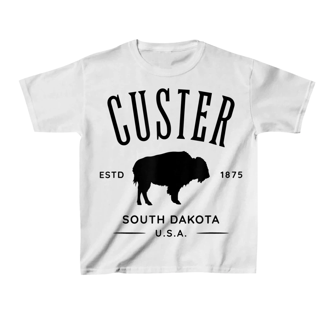 Custer South Dakota USA Bison Design Souvenir T-Shirt, Kid T-Shirt and Women T-Shirt