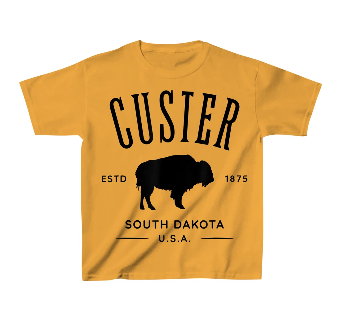 Custer South Dakota USA Bison Design Souvenir T-Shirt, Kid T-Shirt and Women T-Shirt