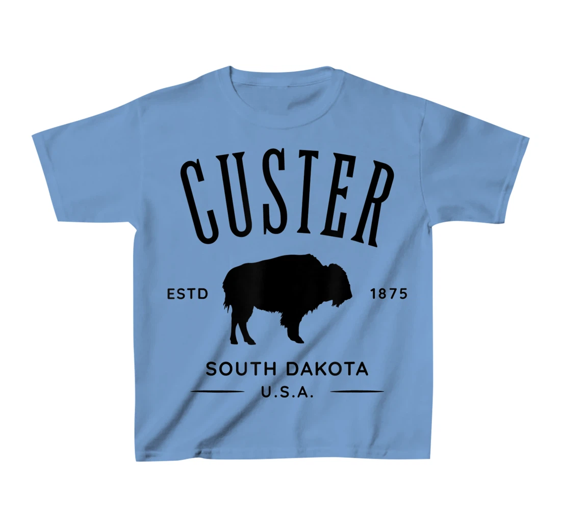 Custer South Dakota USA Bison Design Souvenir T-Shirt, Kid T-Shirt and Women T-Shirt