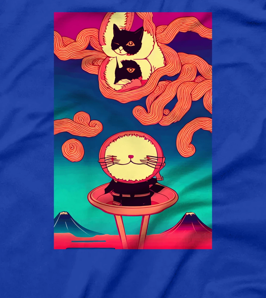 kawaii funny Japanese Cat great ramen wave tentacles volcano T-Shirt