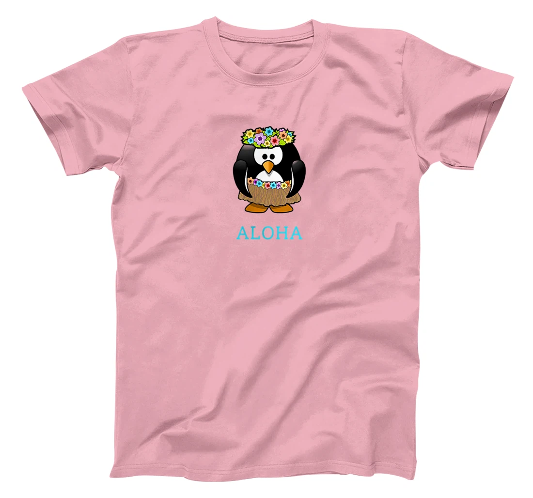 Aloha w Hula Hawaiian Penguin - On Left Breast - Hawaii Fun T-Shirt, Women T-Shirt