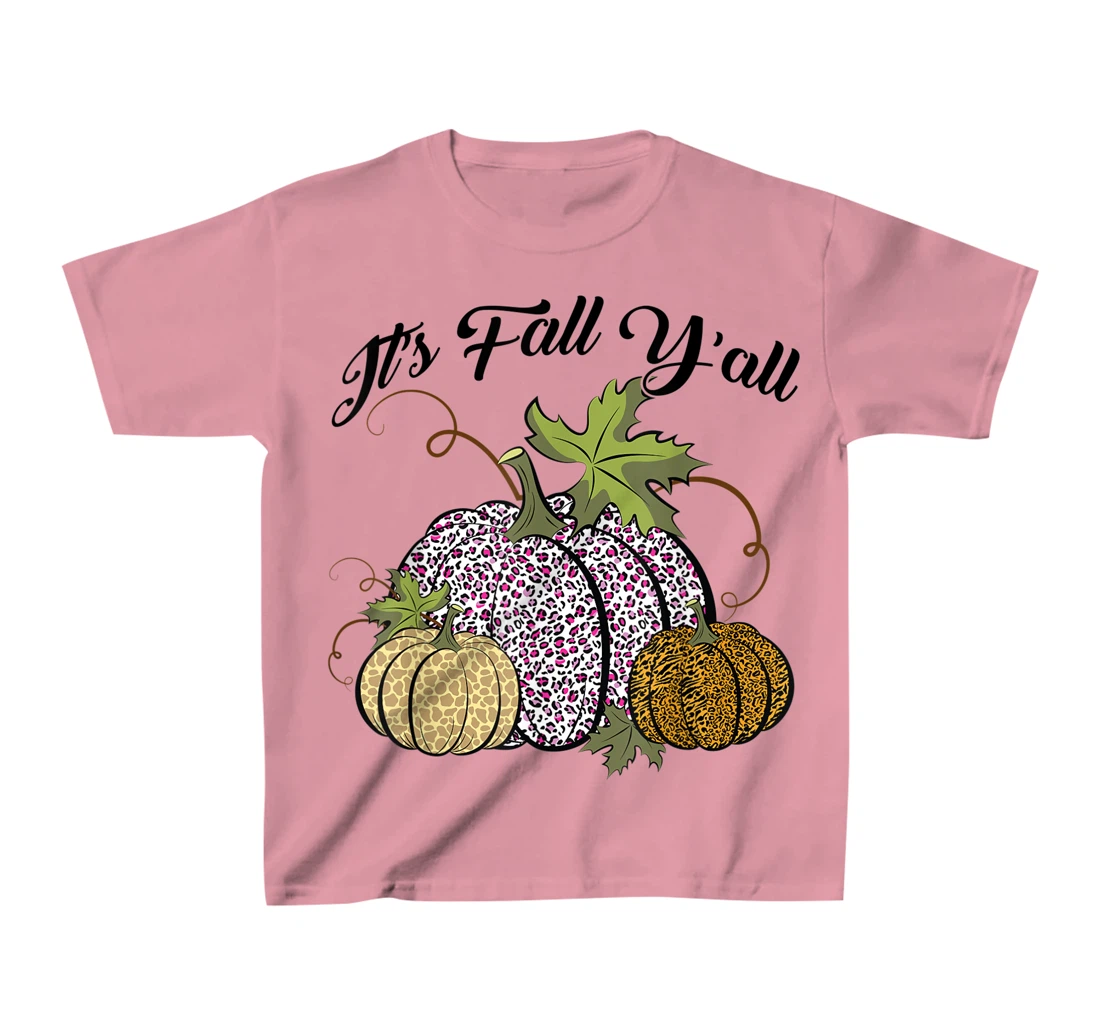 Womens It's Fall Y'all Animal Print Pumpkins Giraffe Leopard T-Shirt, Kid T-Shirt and Women T-Shirt
