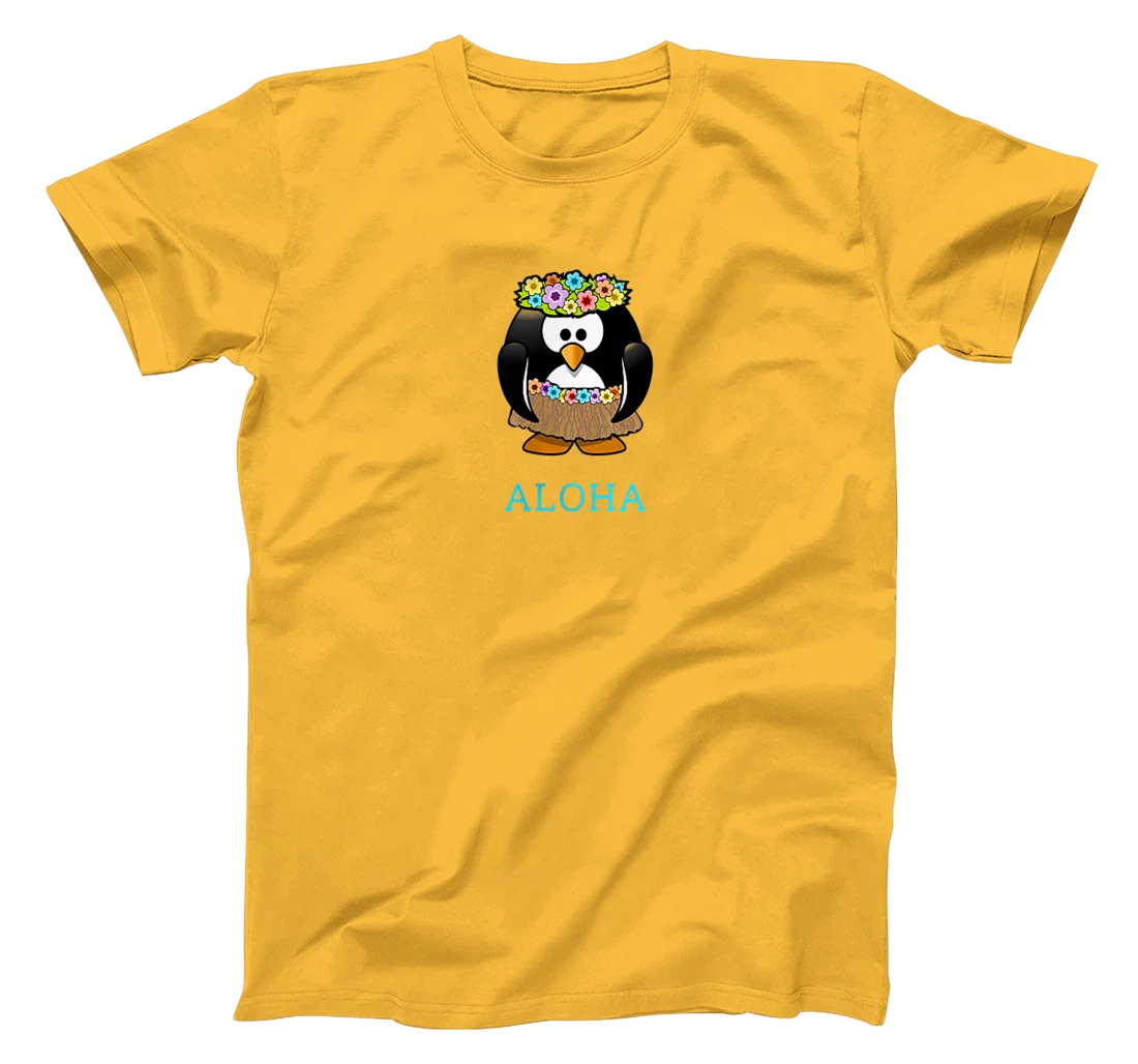 Aloha w Hula Hawaiian Penguin - On Left Breast - Hawaii Fun T-Shirt, Women T-Shirt