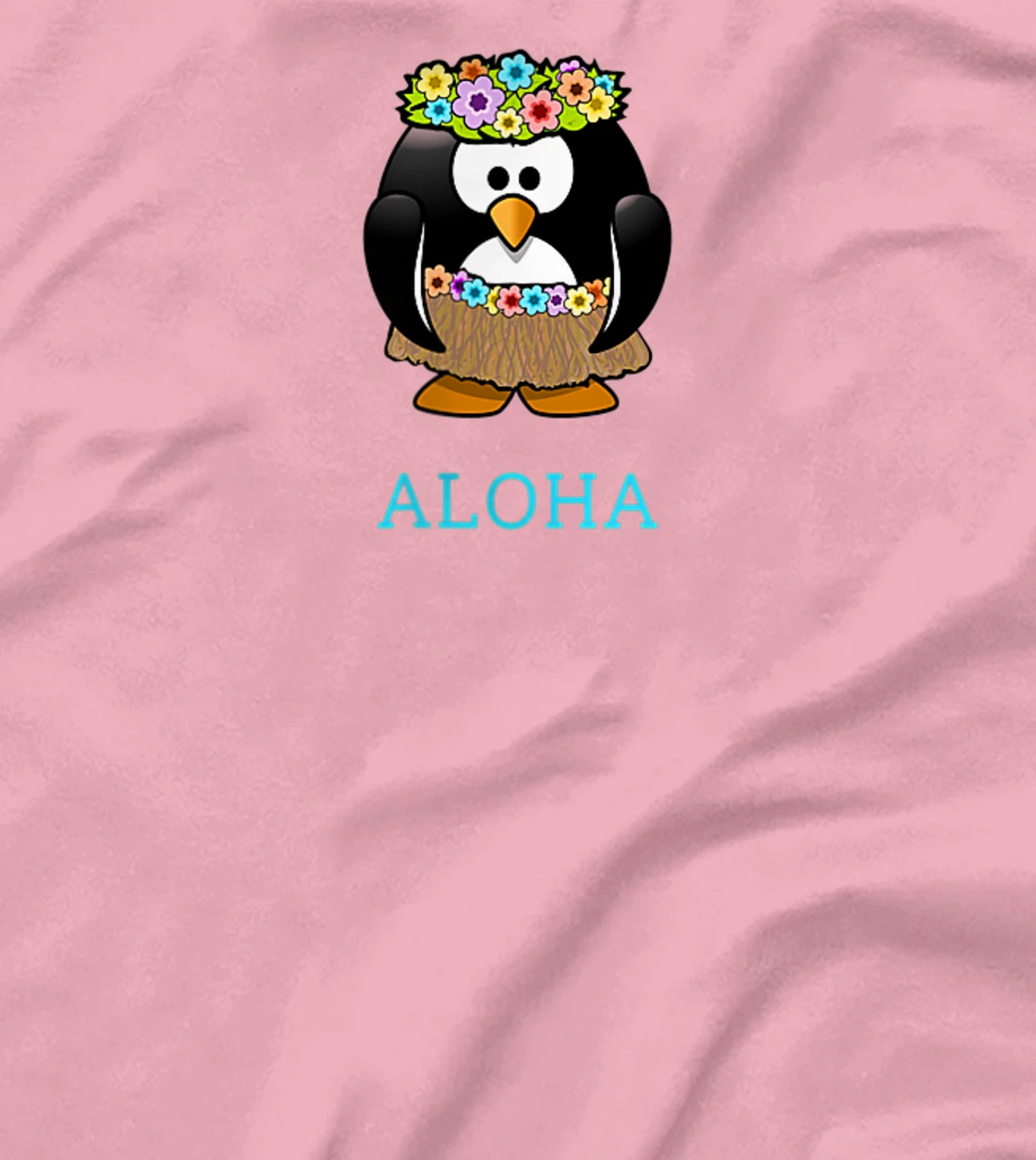 Aloha w Hula Hawaiian Penguin - On Left Breast - Hawaii Fun T-Shirt, Women T-Shirt