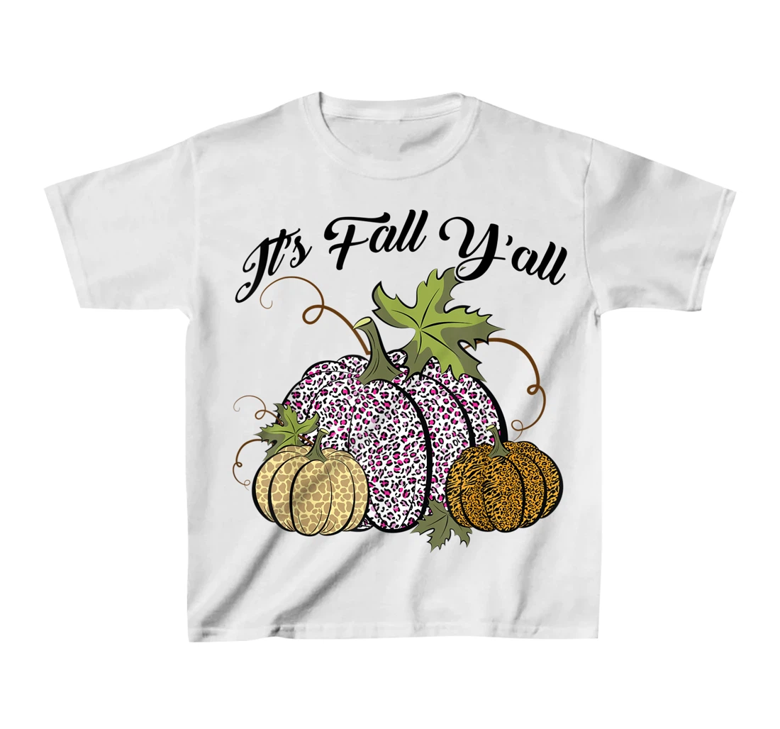 Womens It's Fall Y'all Animal Print Pumpkins Giraffe Leopard T-Shirt, Kid T-Shirt and Women T-Shirt