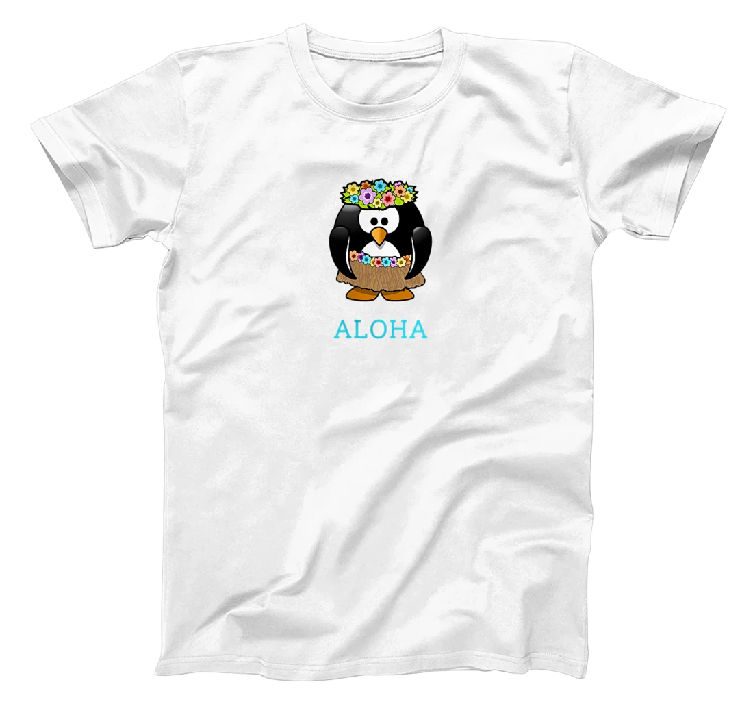 Aloha w Hula Hawaiian Penguin - On Left Breast - Hawaii Fun T-Shirt, Women T-Shirt