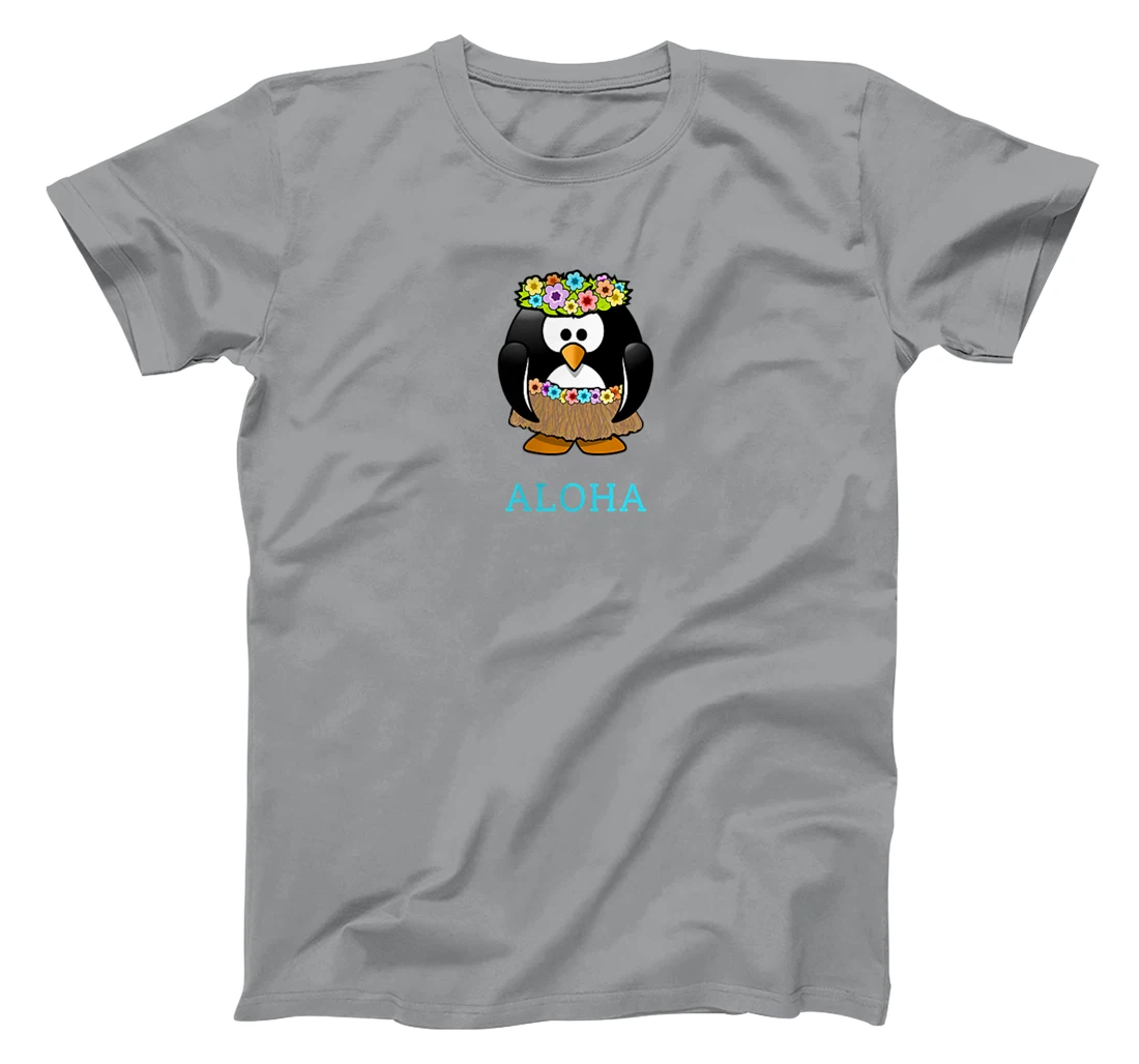 Aloha w Hula Hawaiian Penguin - On Left Breast - Hawaii Fun T-Shirt, Women T-Shirt