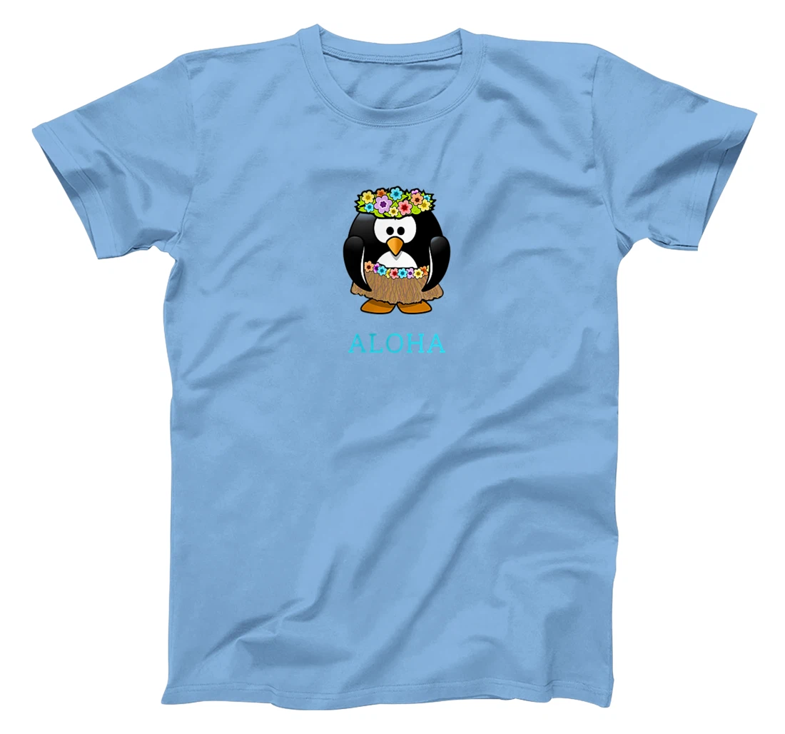 Aloha w Hula Hawaiian Penguin - On Left Breast - Hawaii Fun T-Shirt, Women T-Shirt