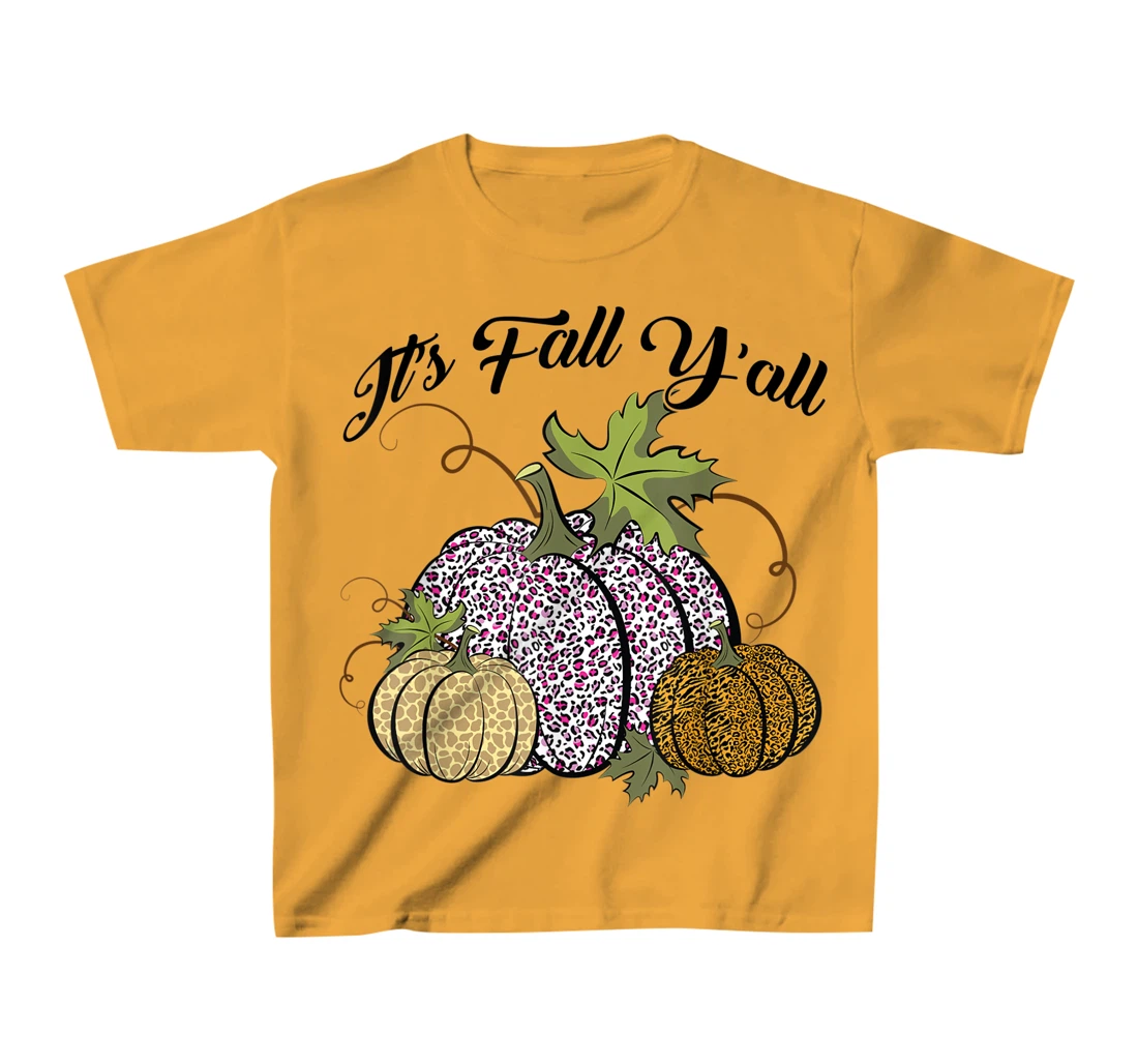 Womens It's Fall Y'all Animal Print Pumpkins Giraffe Leopard T-Shirt, Kid T-Shirt and Women T-Shirt