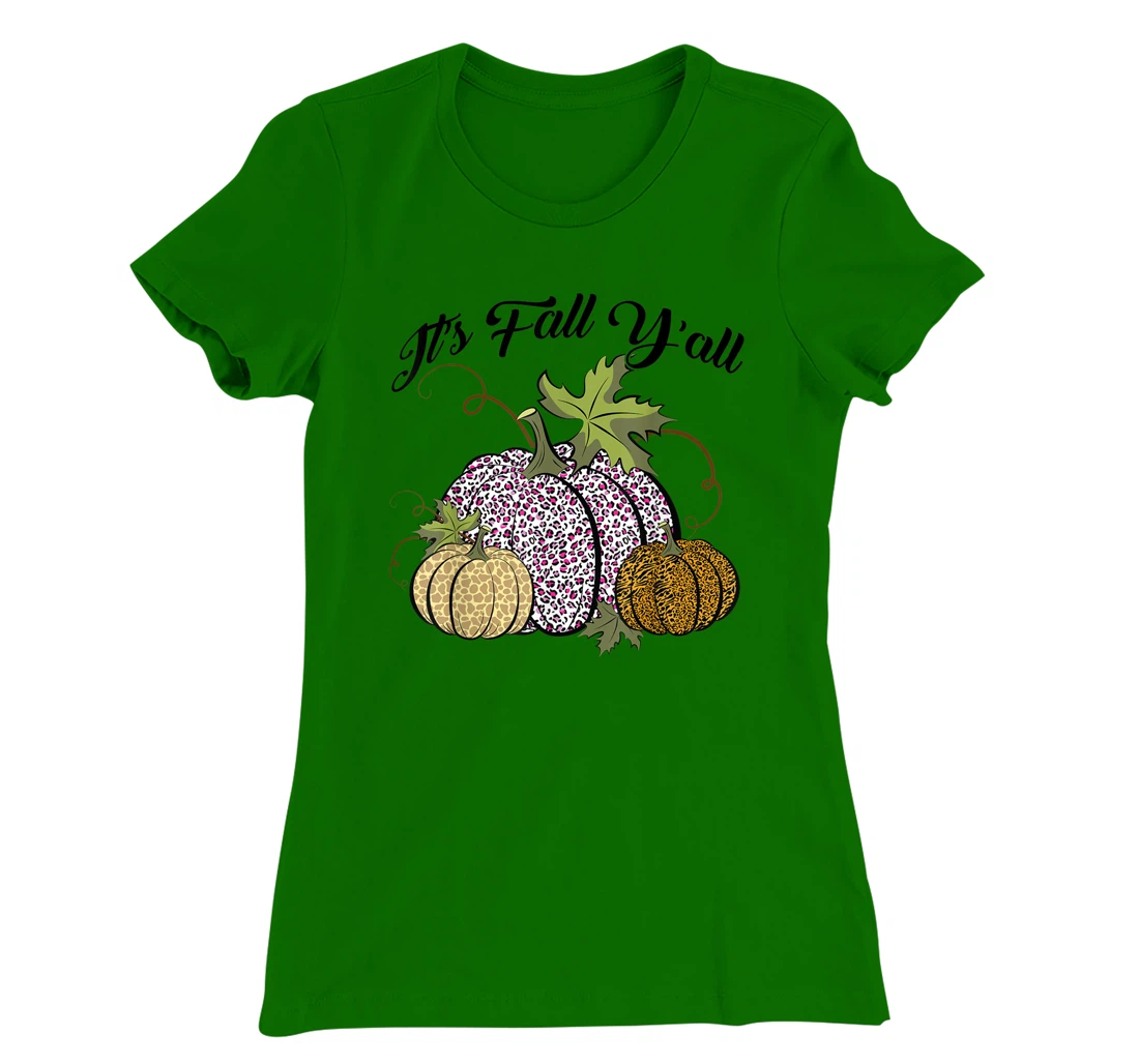 Womens It's Fall Y'all Animal Print Pumpkins Giraffe Leopard T-Shirt, Kid T-Shirt and Women T-Shirt