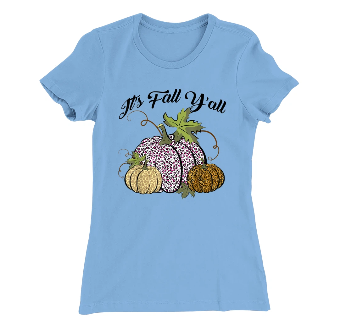 Womens It's Fall Y'all Animal Print Pumpkins Giraffe Leopard T-Shirt, Kid T-Shirt and Women T-Shirt