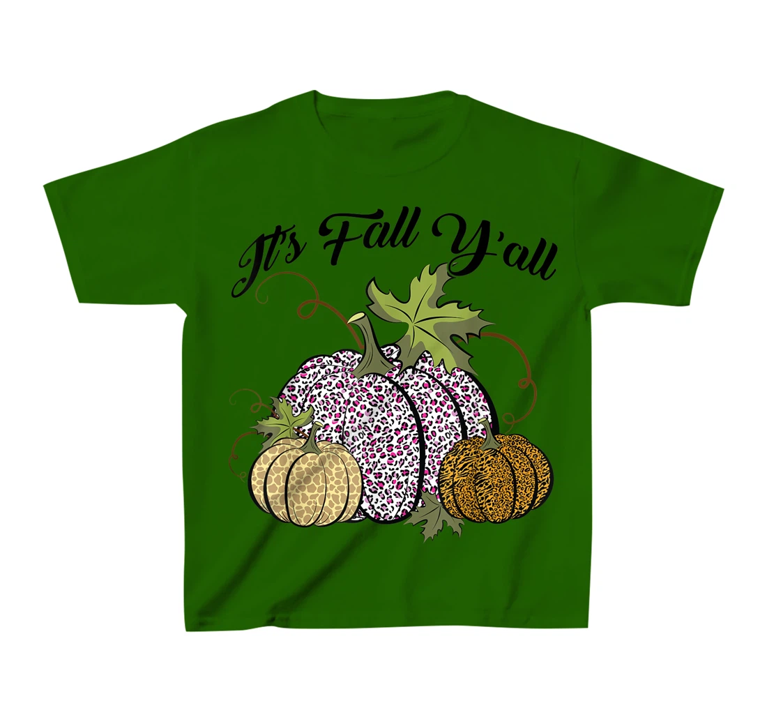 Womens It's Fall Y'all Animal Print Pumpkins Giraffe Leopard T-Shirt, Kid T-Shirt and Women T-Shirt