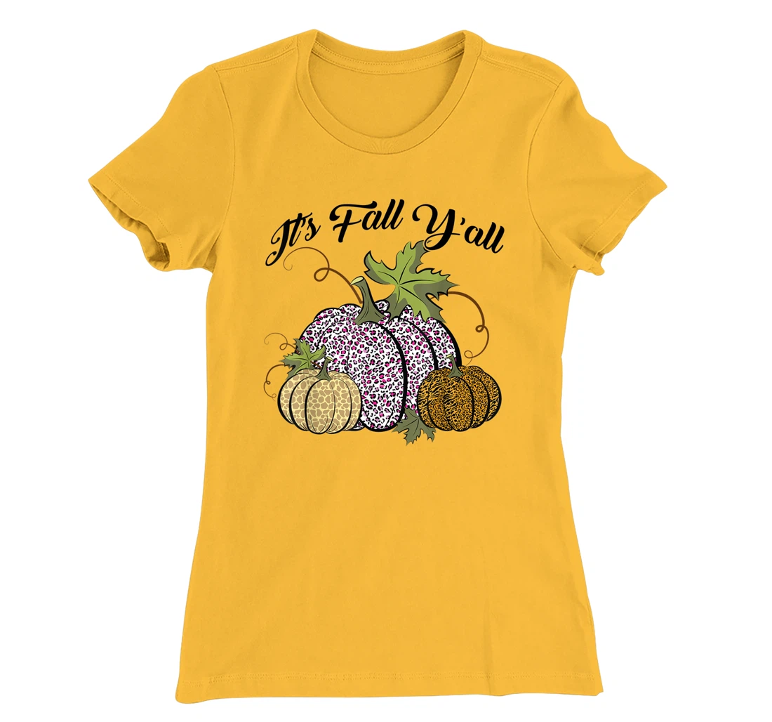 Womens It's Fall Y'all Animal Print Pumpkins Giraffe Leopard T-Shirt, Kid T-Shirt and Women T-Shirt