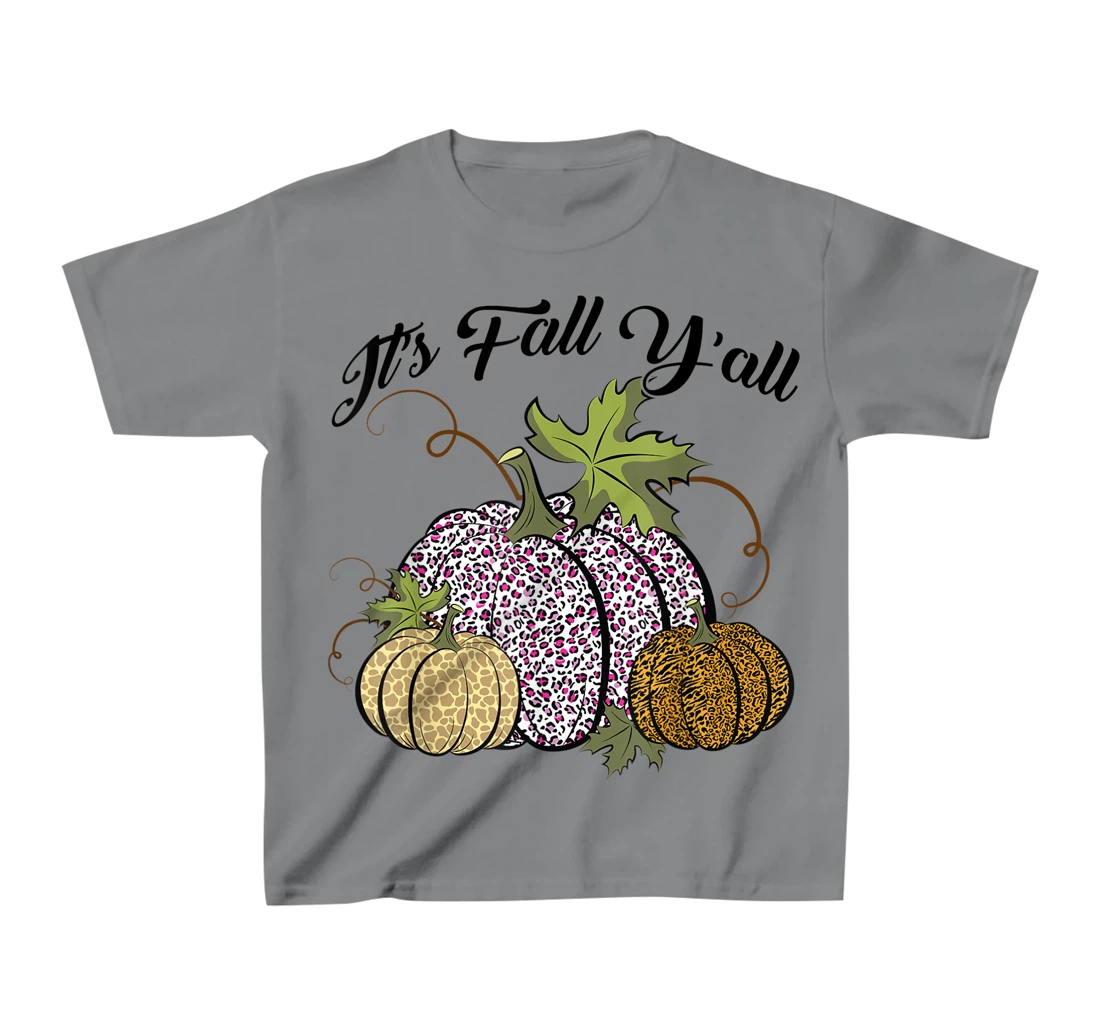 Womens It's Fall Y'all Animal Print Pumpkins Giraffe Leopard T-Shirt, Kid T-Shirt and Women T-Shirt