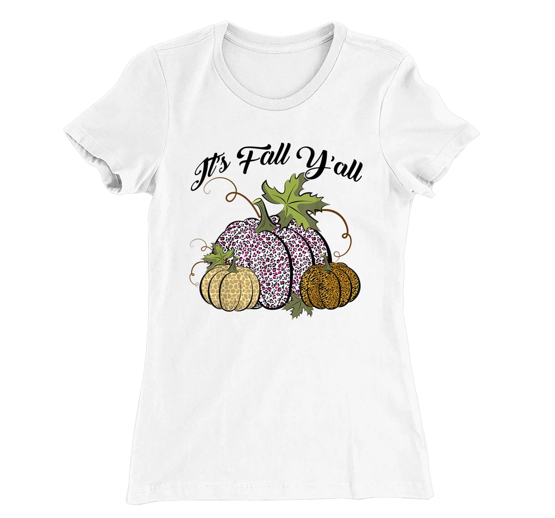 Womens It's Fall Y'all Animal Print Pumpkins Giraffe Leopard T-Shirt, Kid T-Shirt and Women T-Shirt