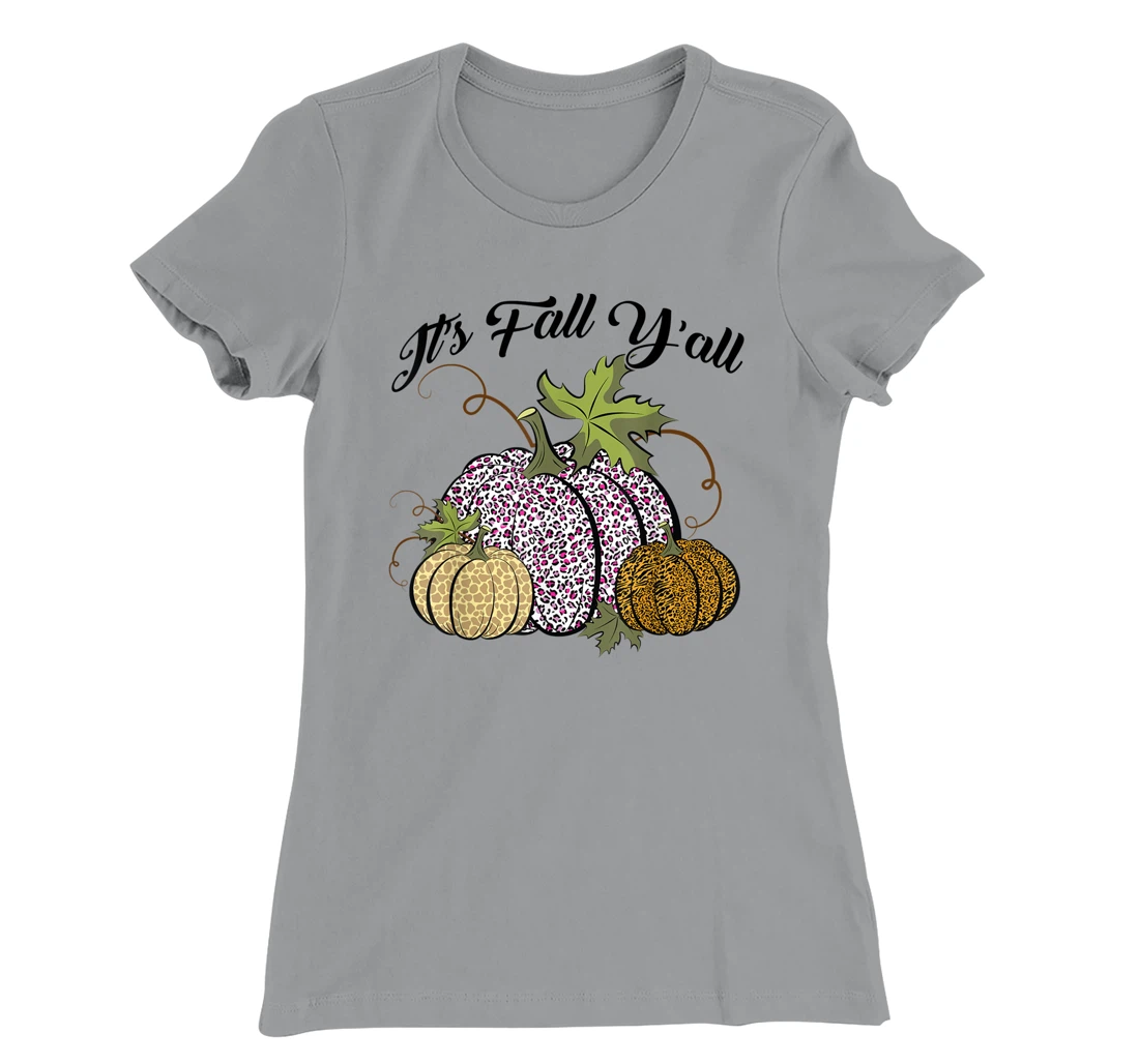 Womens It's Fall Y'all Animal Print Pumpkins Giraffe Leopard T-Shirt, Kid T-Shirt and Women T-Shirt