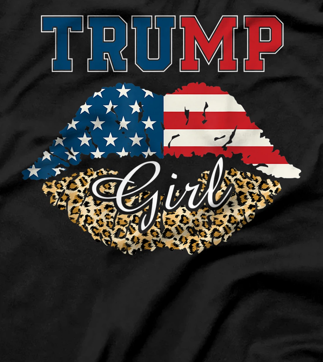Womens Trump Girl Leopard Lips USA Flag T-Shirt