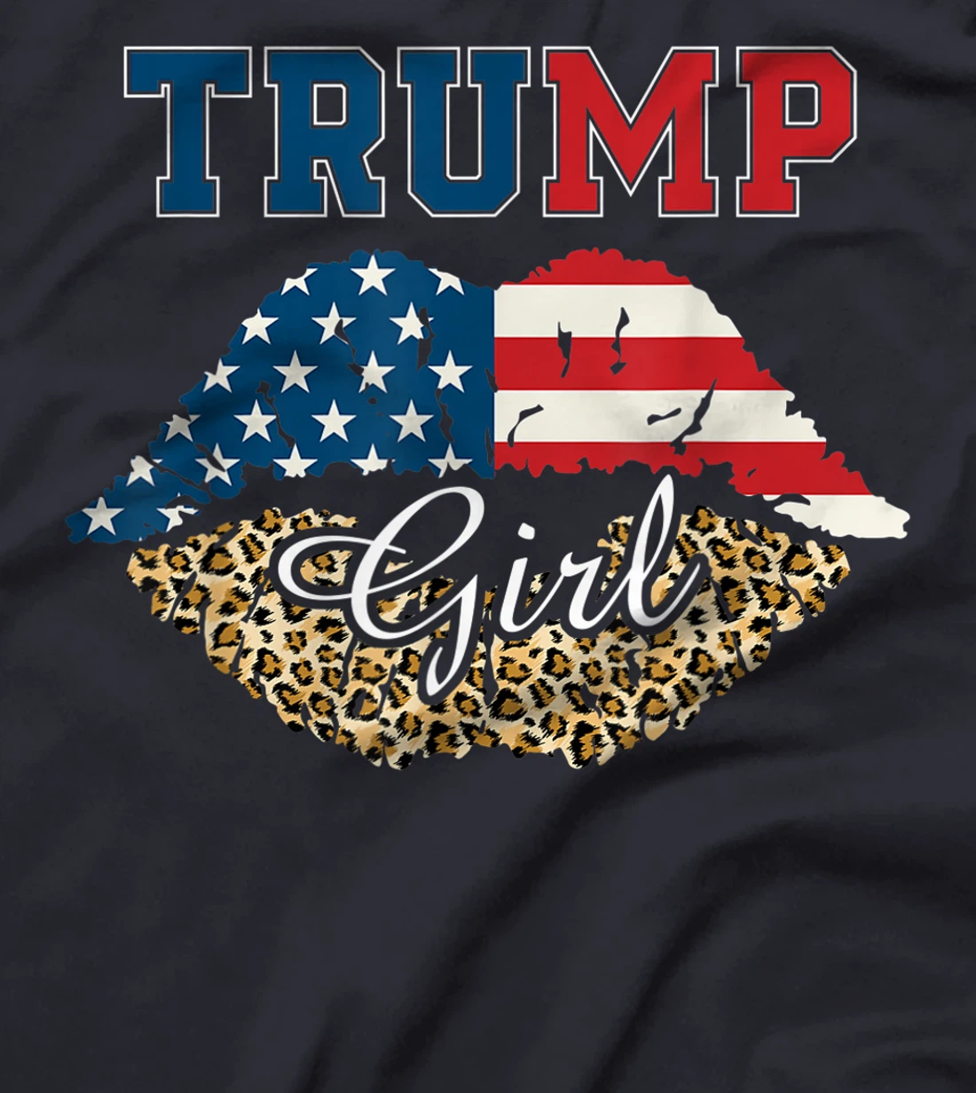 Womens Trump Girl Leopard Lips USA Flag T-Shirt