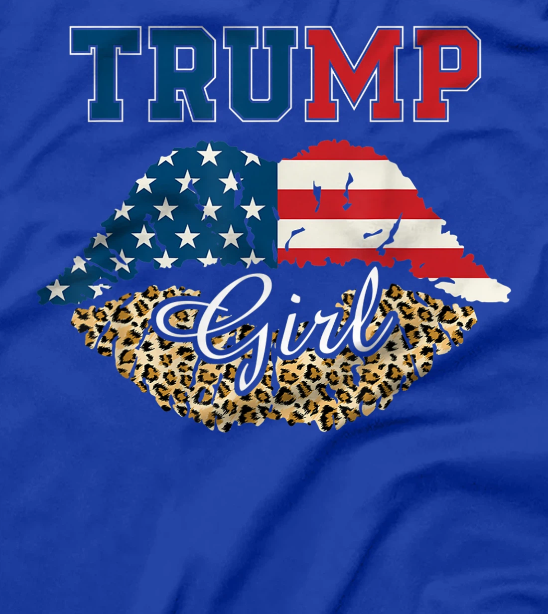 Womens Trump Girl Leopard Lips USA Flag T-Shirt