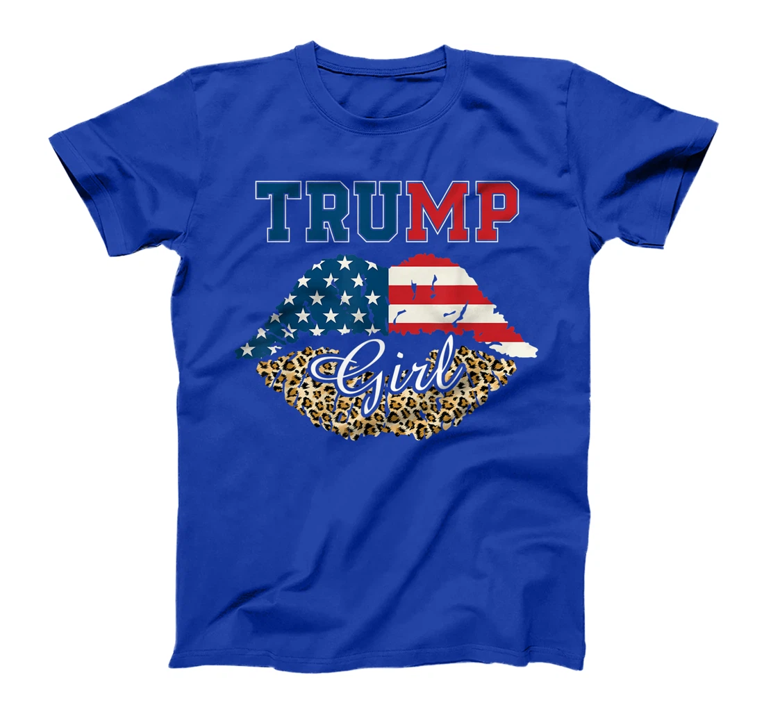 Womens Trump Girl Leopard Lips USA Flag T-Shirt
