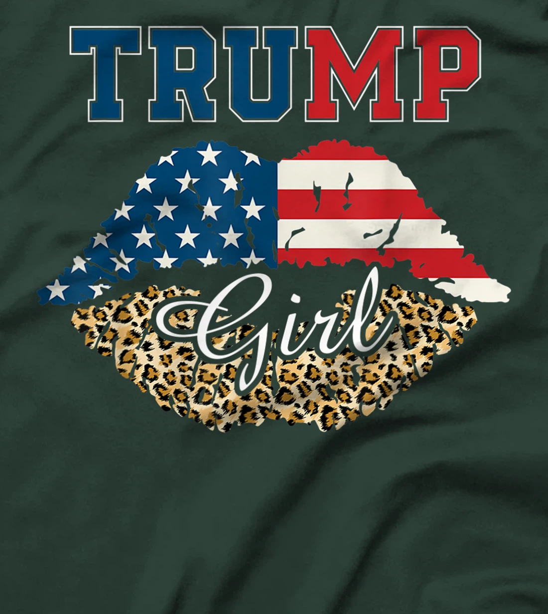Womens Trump Girl Leopard Lips USA Flag T-Shirt