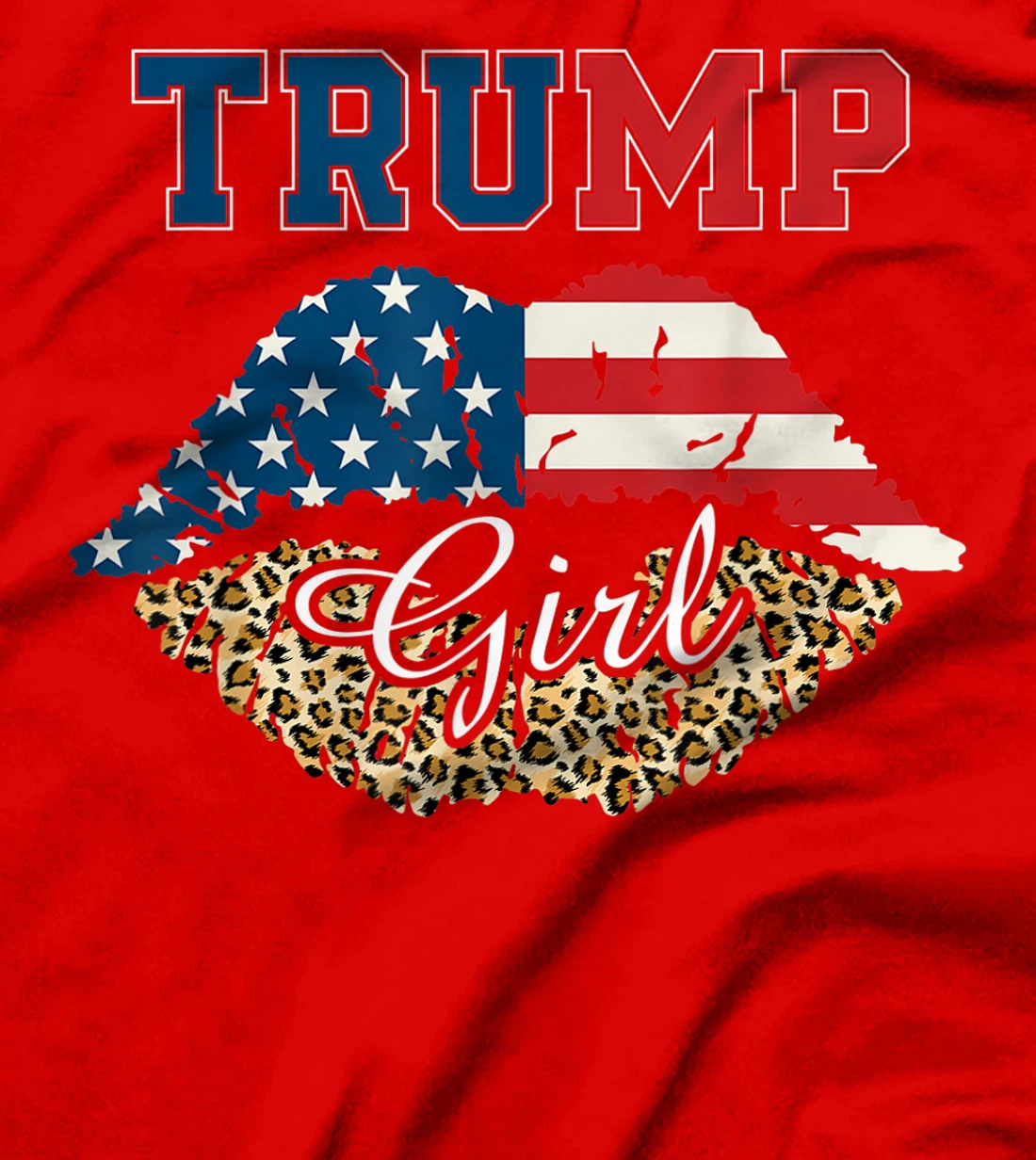Womens Trump Girl Leopard Lips USA Flag T-Shirt