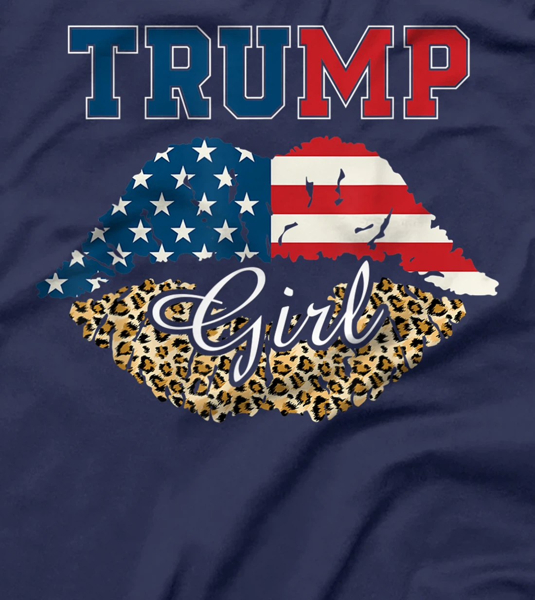 Womens Trump Girl Leopard Lips USA Flag T-Shirt