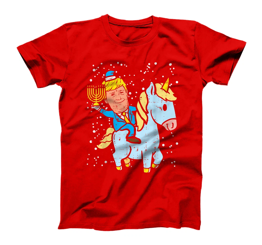 Trump Riding Unicorn Menorah Jewish Hanukkah Chanukah Gift T-Shirt