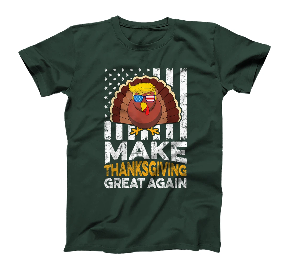 Make Thanksgiving Great Again USA Flag Funny Turkey Trump T-Shirt