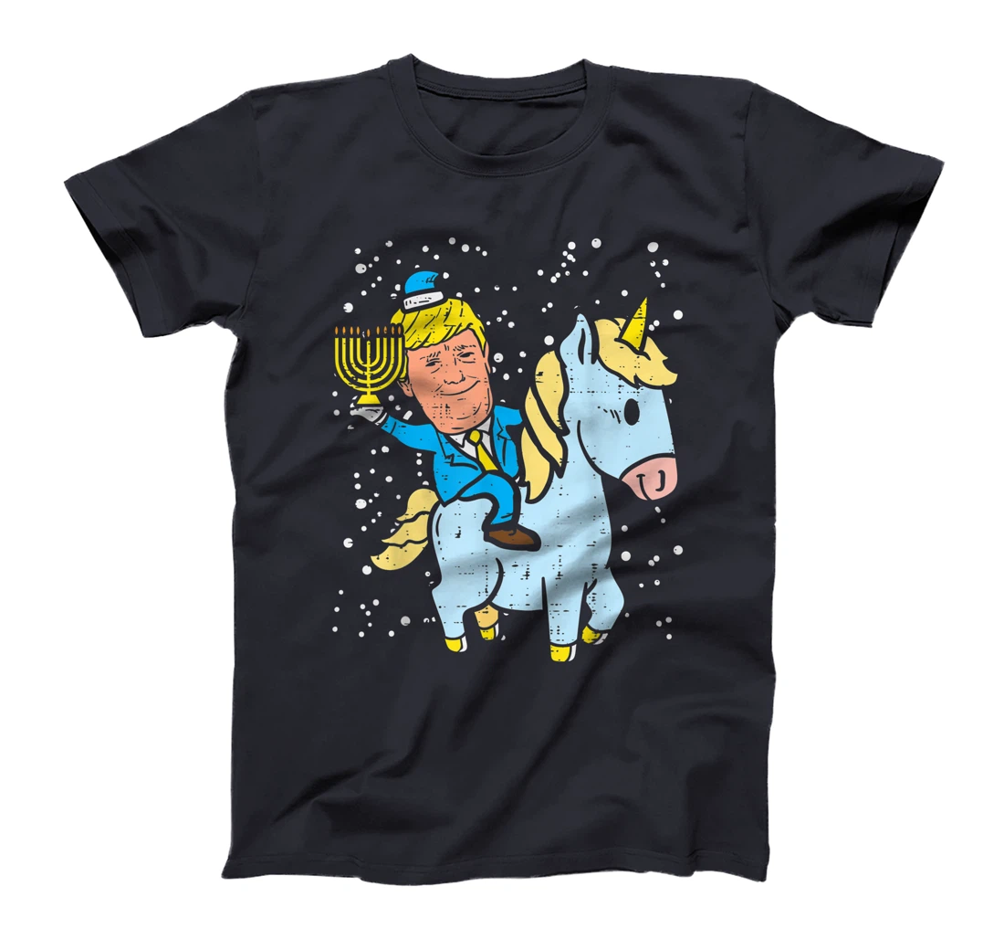 Trump Riding Unicorn Menorah Jewish Hanukkah Chanukah Gift T-Shirt