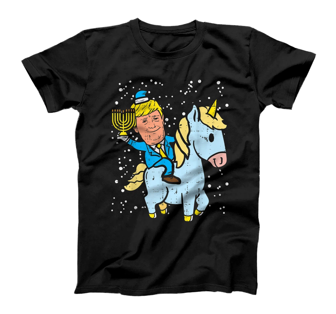 Trump Riding Unicorn Menorah Jewish Hanukkah Chanukah Gift T-Shirt