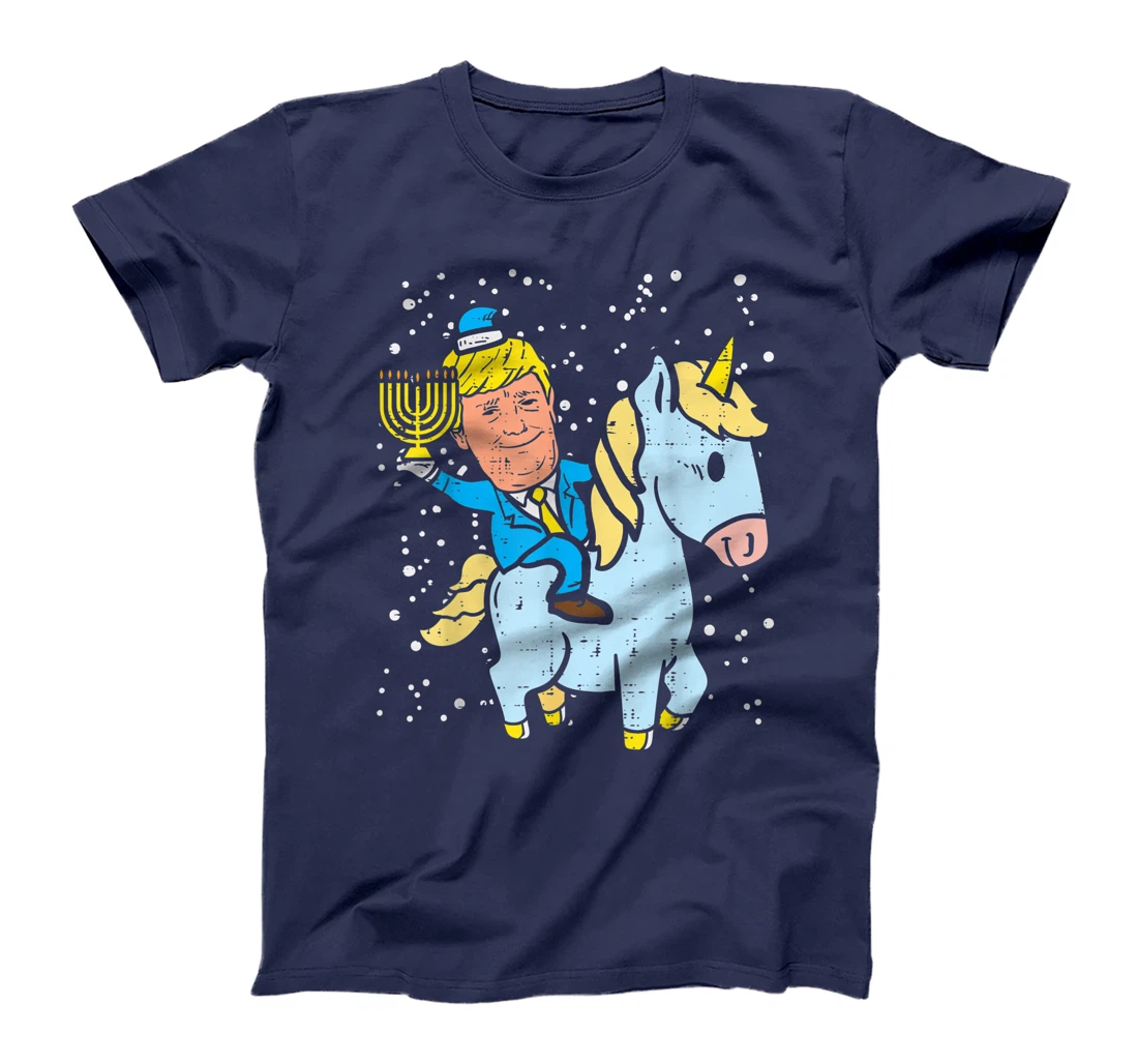 Trump Riding Unicorn Menorah Jewish Hanukkah Chanukah Gift T-Shirt