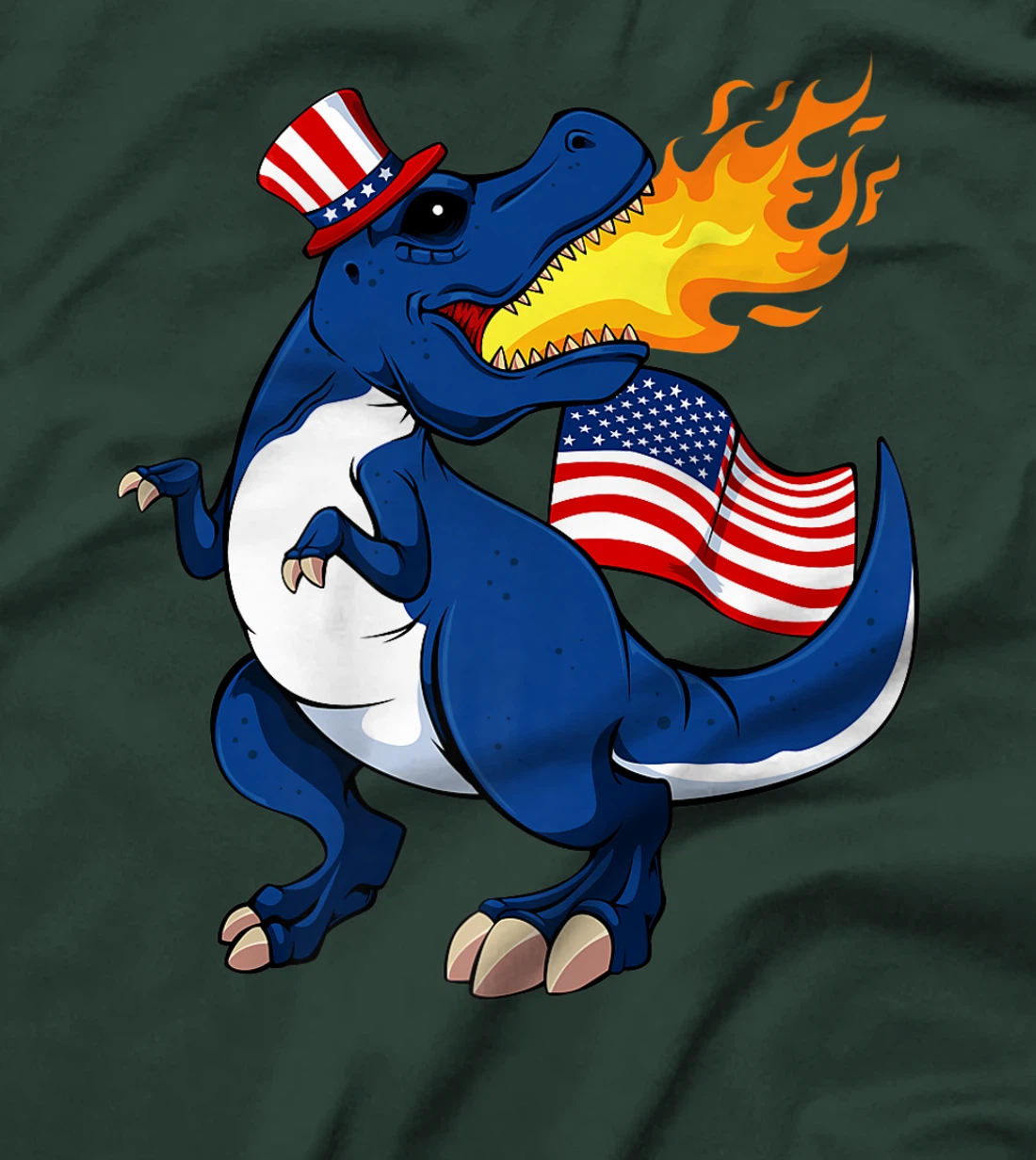 Dinosaur Breathing Fire 4th Of July T-Rex American Flag Hat T-Shirt, Kid T-Shirt and Women T-Shirt