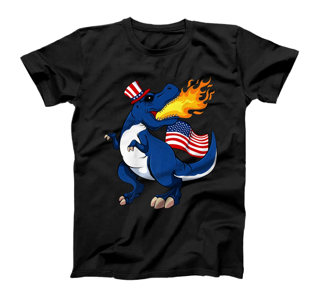 Dinosaur Breathing Fire 4th Of July T-Rex American Flag Hat T-Shirt, Kid T-Shirt and Women T-Shirt