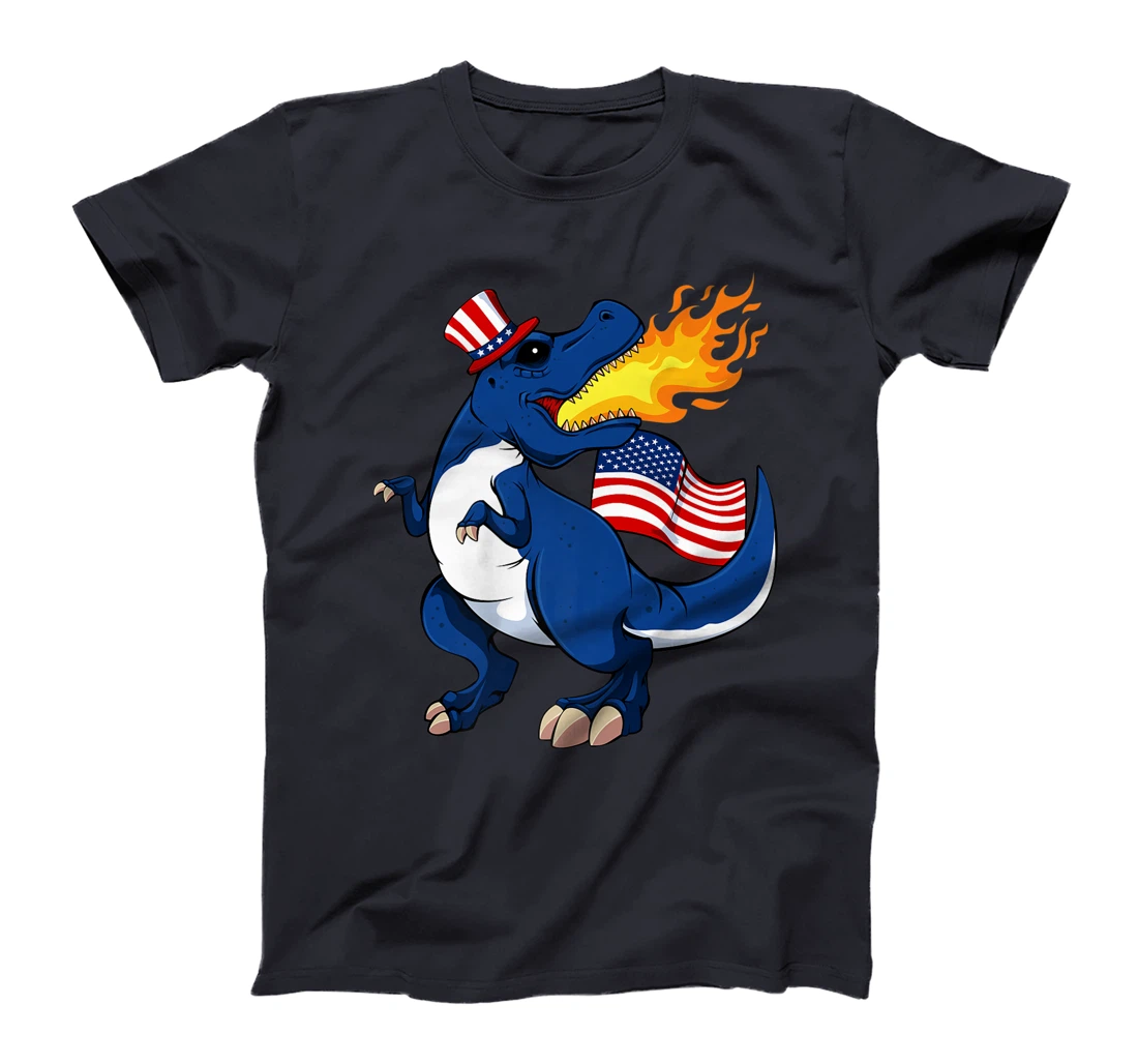 Dinosaur Breathing Fire 4th Of July T-Rex American Flag Hat T-Shirt, Kid T-Shirt and Women T-Shirt