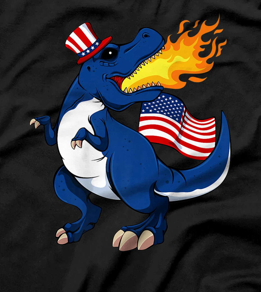 Dinosaur Breathing Fire 4th Of July T-Rex American Flag Hat T-Shirt, Kid T-Shirt and Women T-Shirt