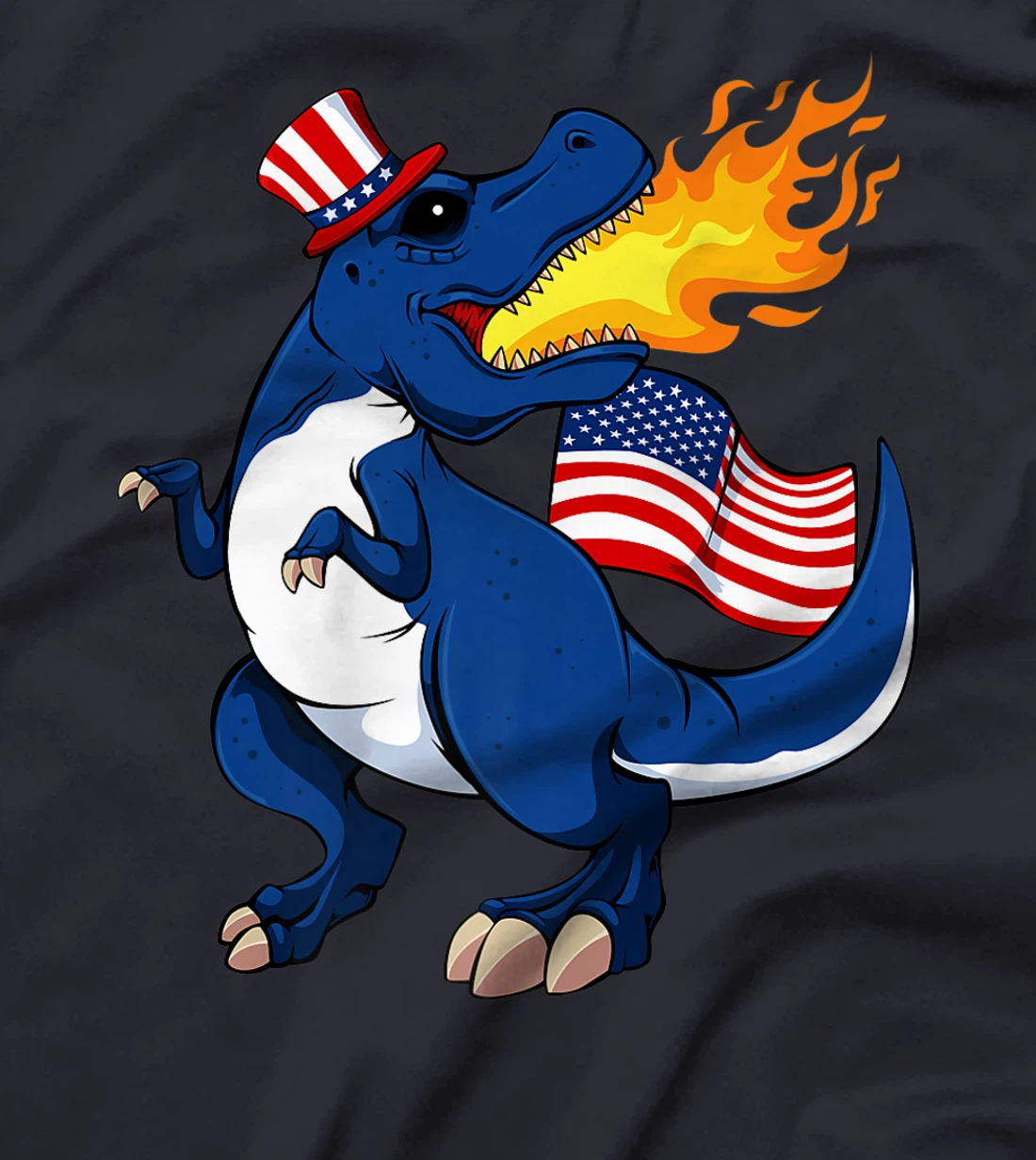 Dinosaur Breathing Fire 4th Of July T-Rex American Flag Hat T-Shirt, Kid T-Shirt and Women T-Shirt