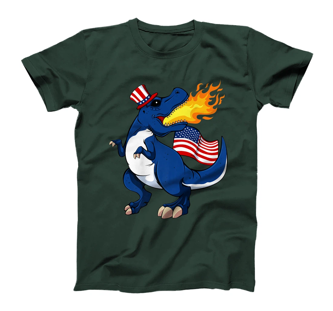Dinosaur Breathing Fire 4th Of July T-Rex American Flag Hat T-Shirt, Kid T-Shirt and Women T-Shirt